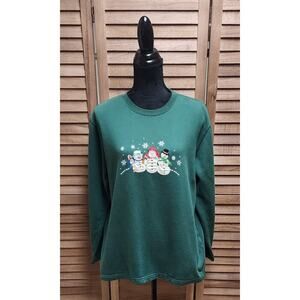 Basic Editions Holiday Snowman Women's Size Large L Ugly Christmas Green Sweater
